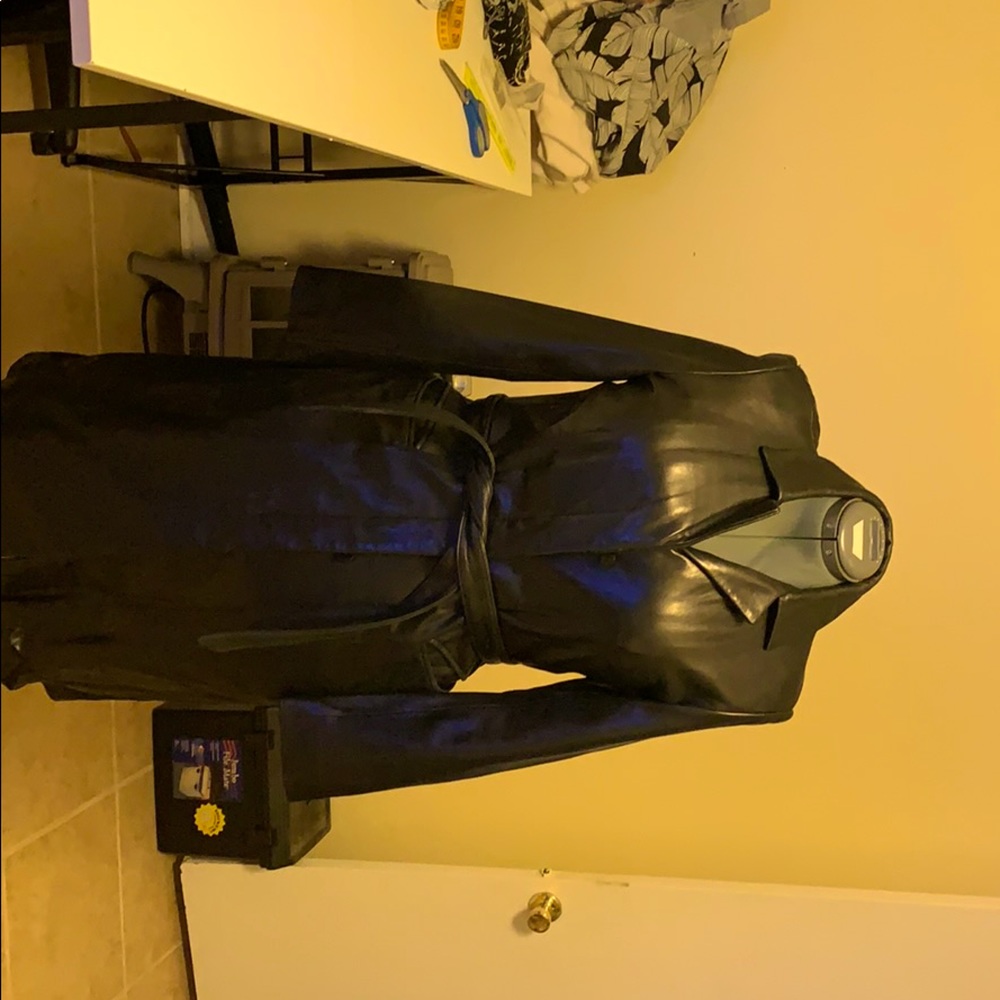 Black Leather Long Trench | Size: L